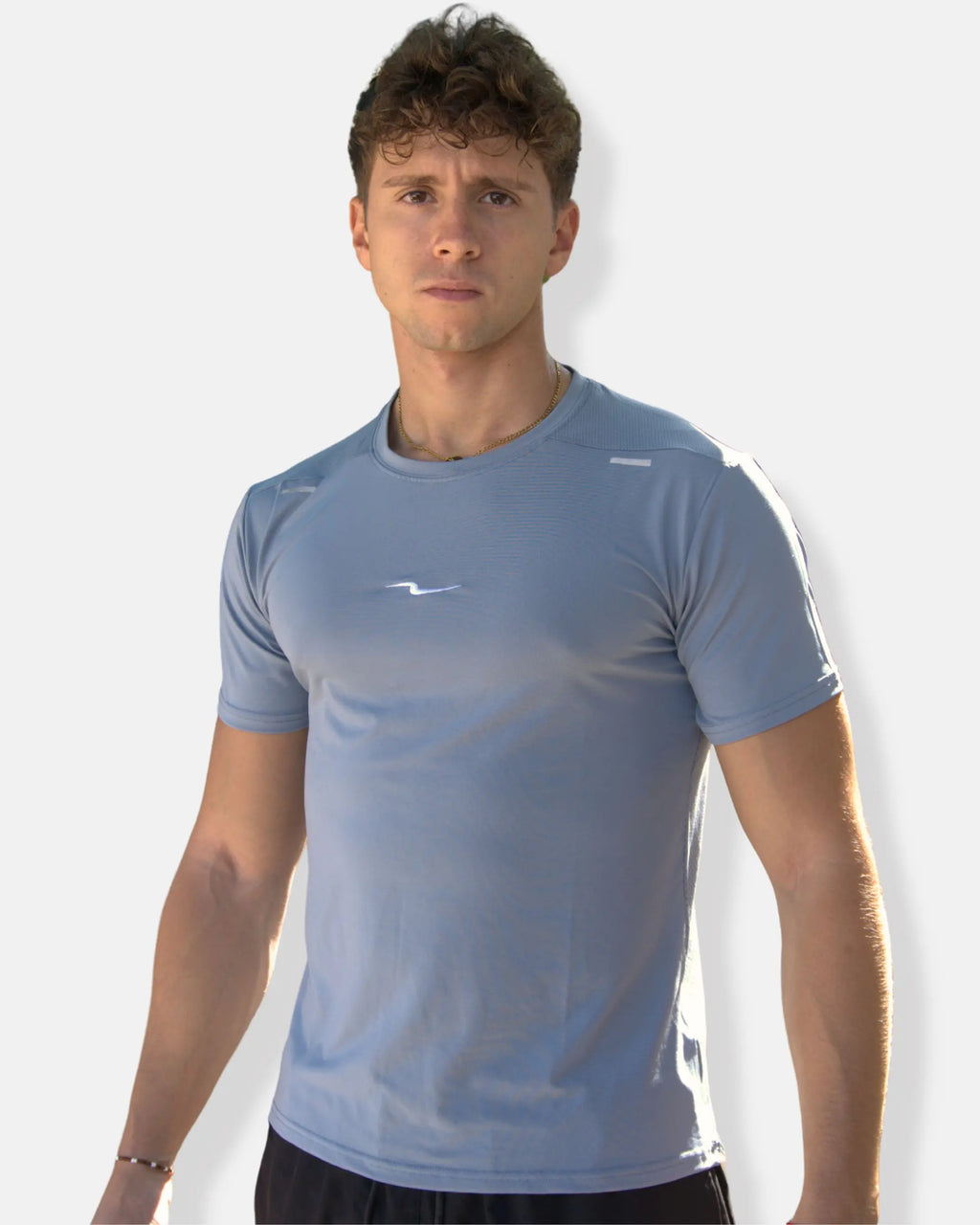 T-shirt de sport homme bleu ciel respirant, logo éclair brodé Inazuma Originals