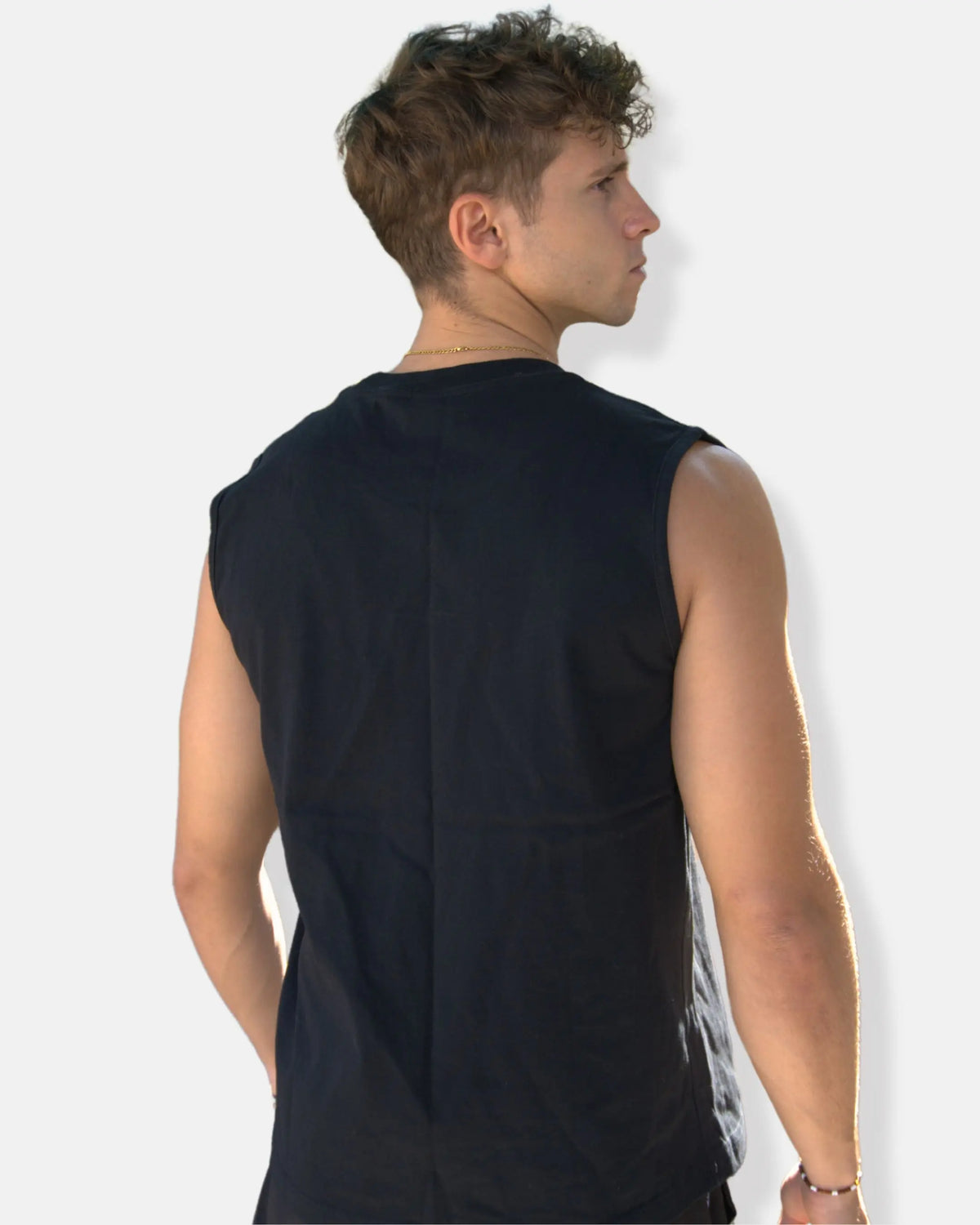 Débardeur de sport homme noir sans manches, logo éclair brodé blanc Inazuma Originals
