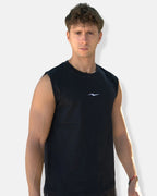 Débardeur musculation noir 100 % coton, épaules dégagées